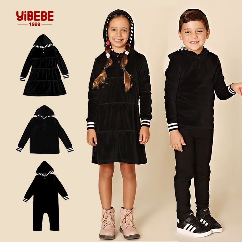 Baby Clothing Winter - طقم فستان مخملي بقلنسوة من AA